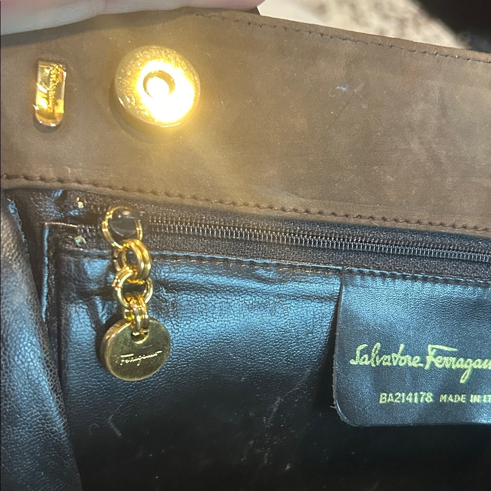 Salvatore Ferragamo Brown Suede Vala Bow handbag 2way with COA EUC - Picture 13 of 16